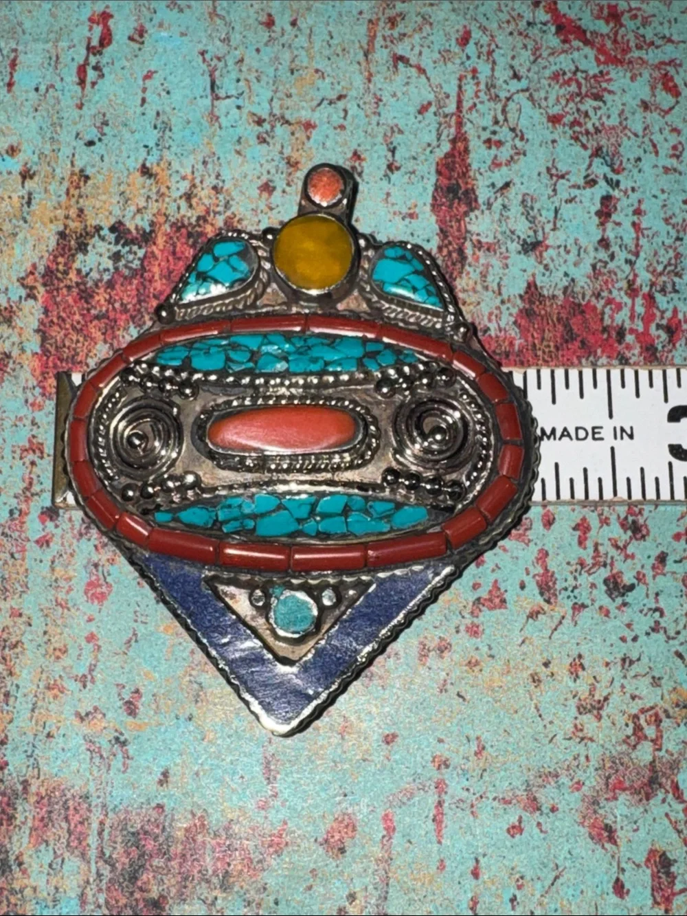 Tibetan Turquoise & Coral Pendant